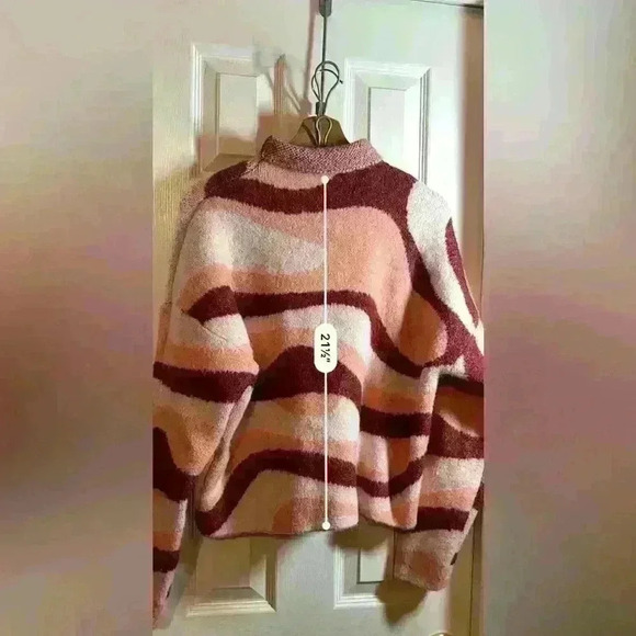 Zara Bloggers Pink Burgundy Jacquard Wave Mock Neck Sweater Medium Maximalist - Picture 5 of 9